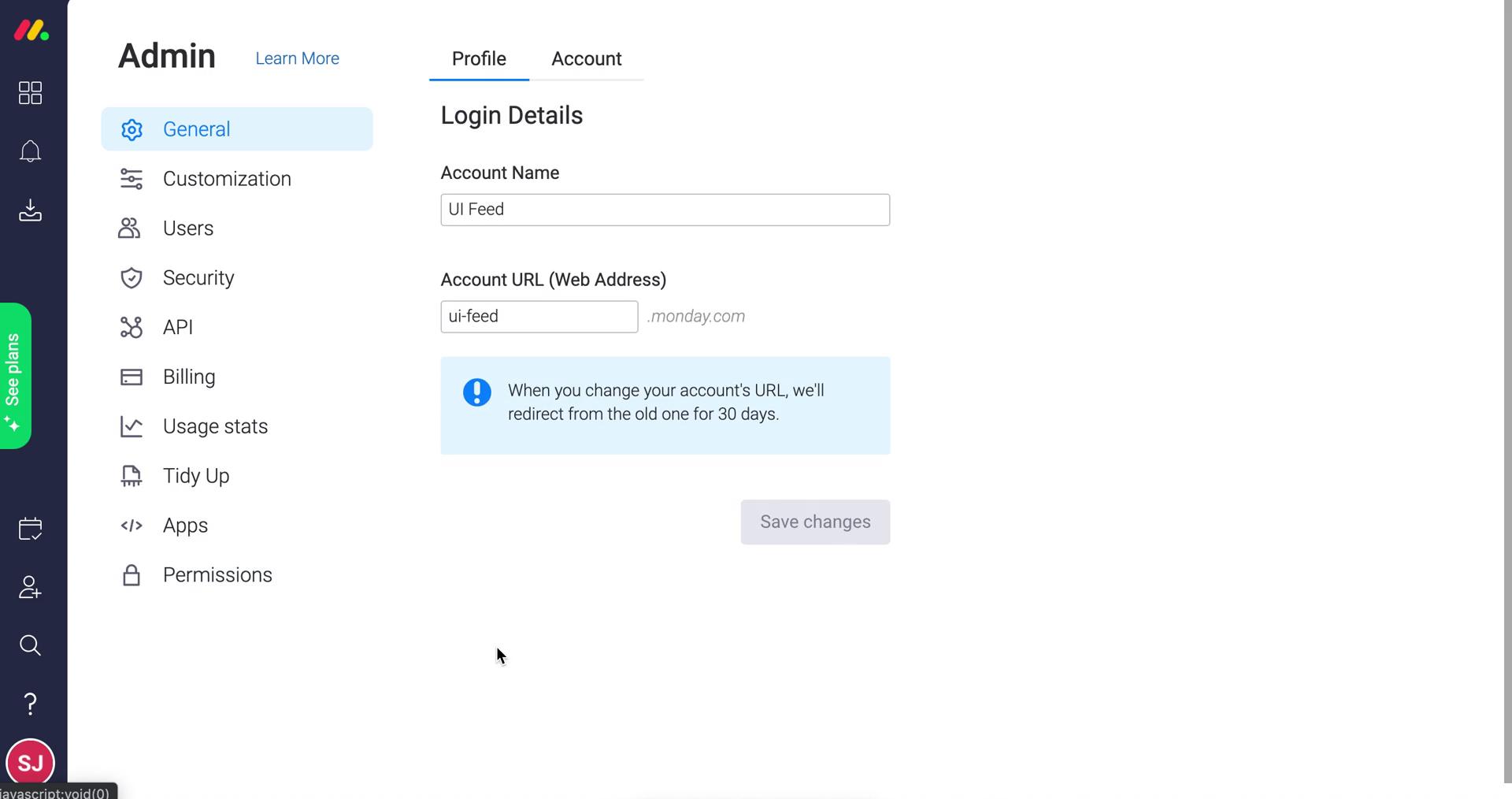 Screenshot of Profile settings on Customization settings on Monday user flow