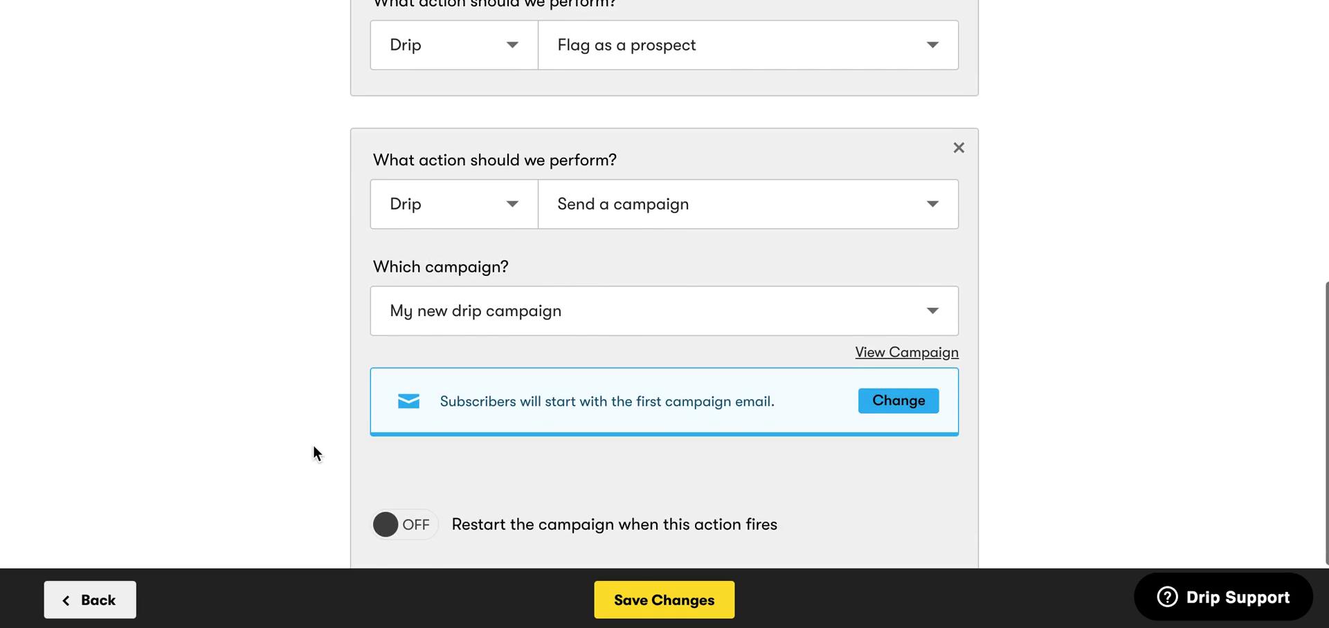 Creating a drip campaign screenshot