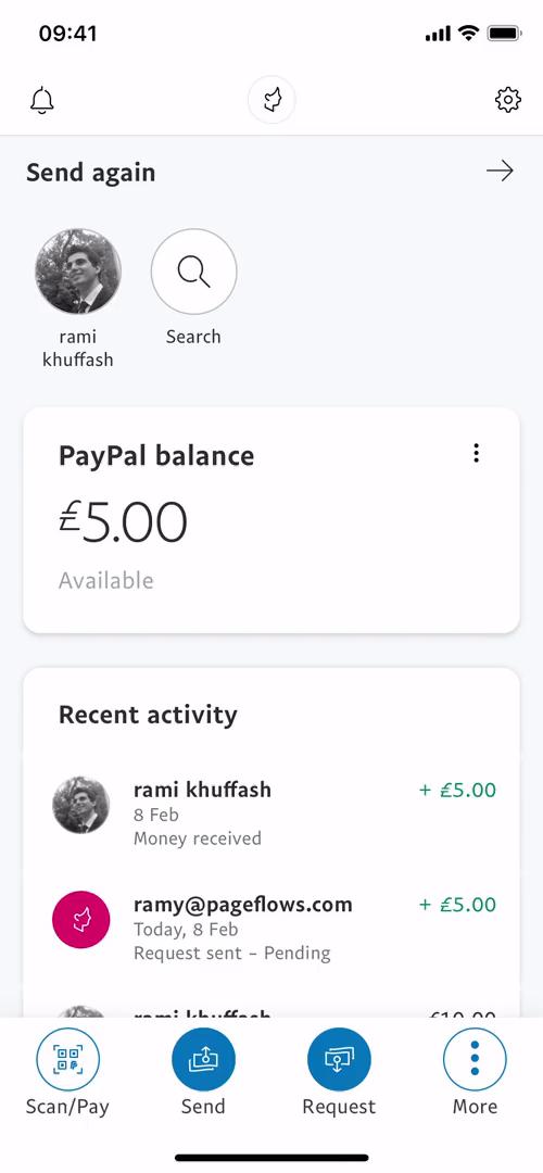 Screenshot of Home on Sending currency on PayPal user flow