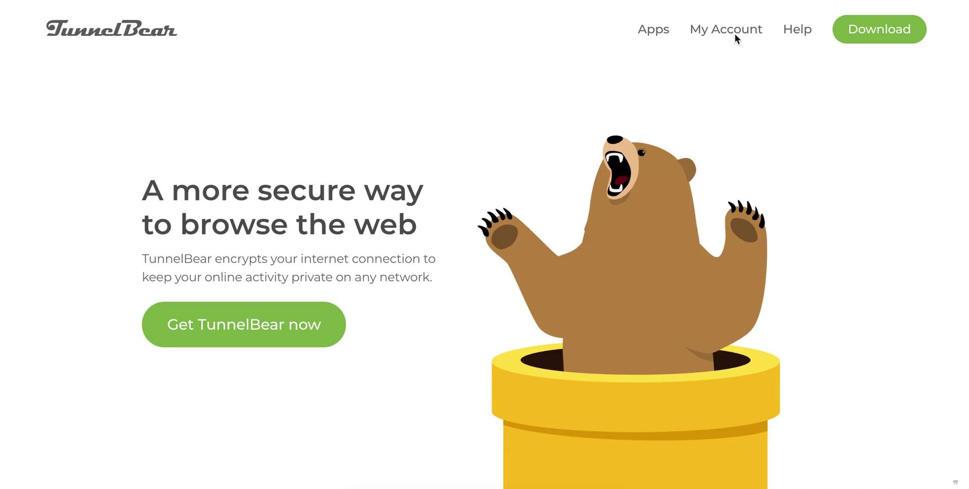 Screenshot of Homepage on Cancelling your subscription on TunnelBear user flow