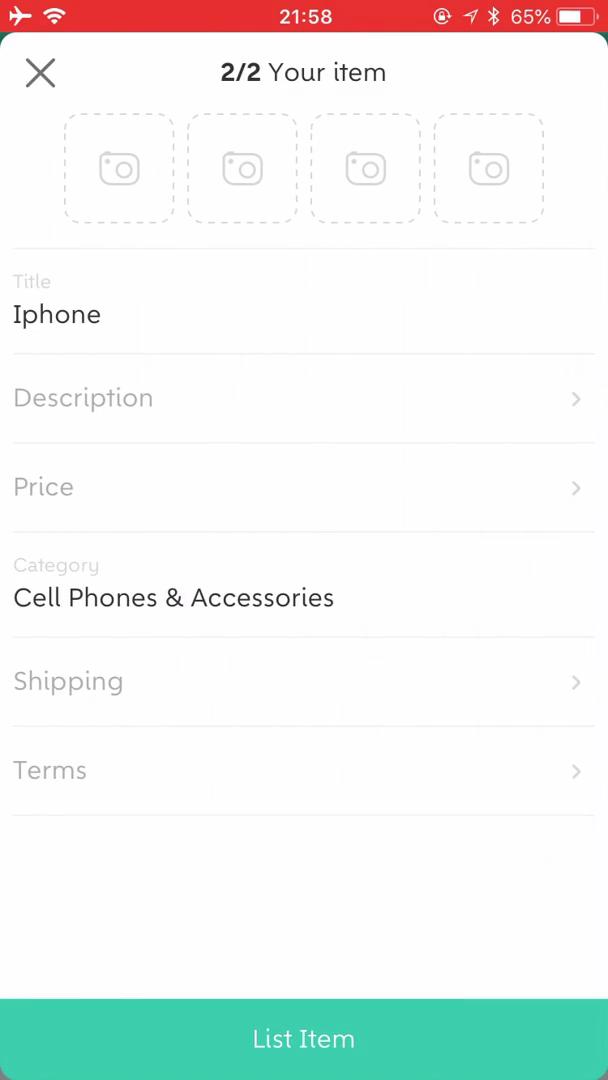 Listing a product screenshot