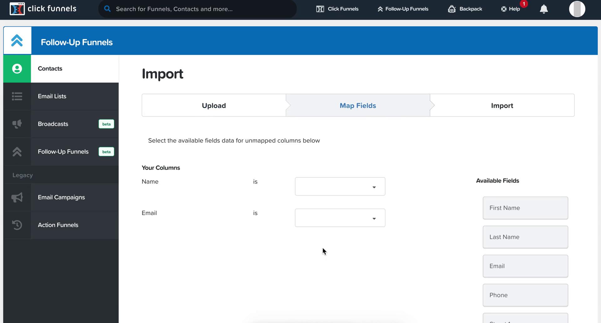 CSV import screenshot