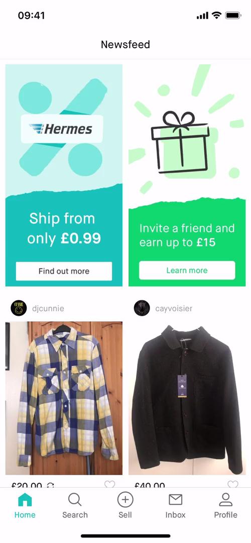 Screenshot of Home feed on Listing a product on Vinted user flow