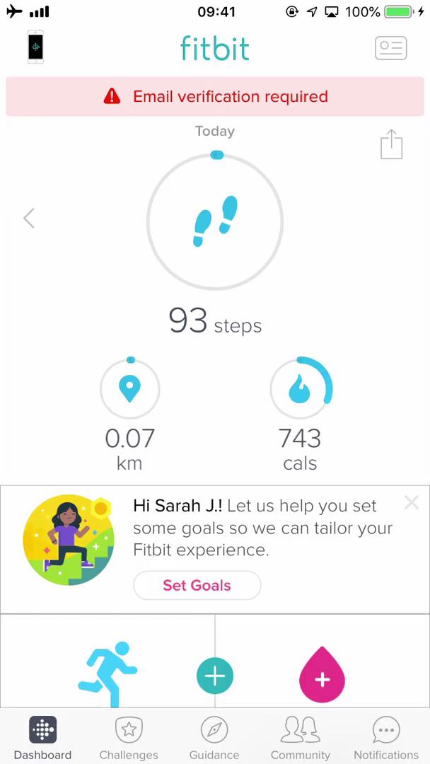 Screenshot of Dashboard on Updating your email on Fitbit user flow