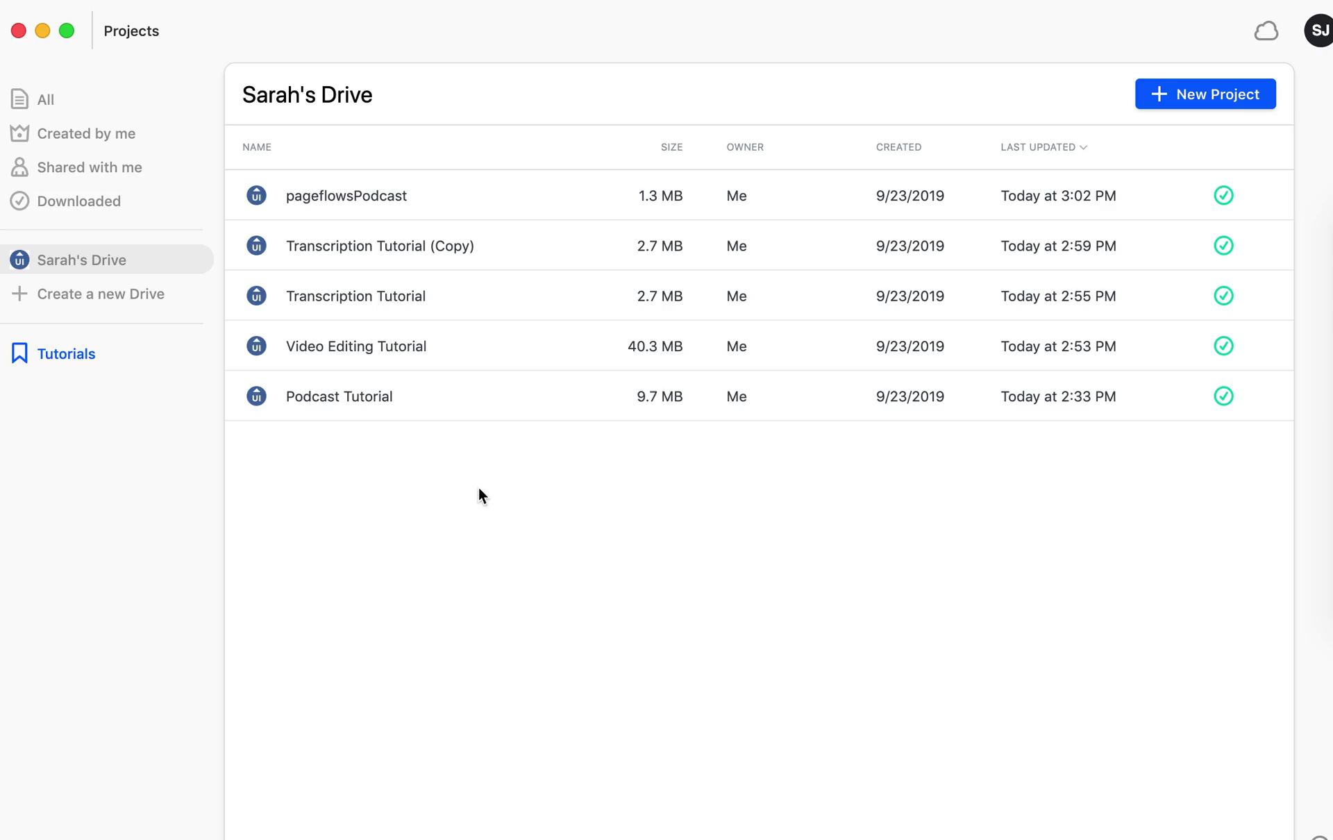 Screenshot of Projects on Version history on Descript user flow