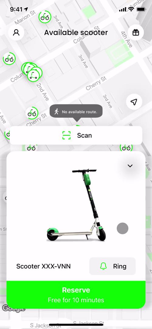 Screenshot of Scooter details on Booking transport on Lime user flow