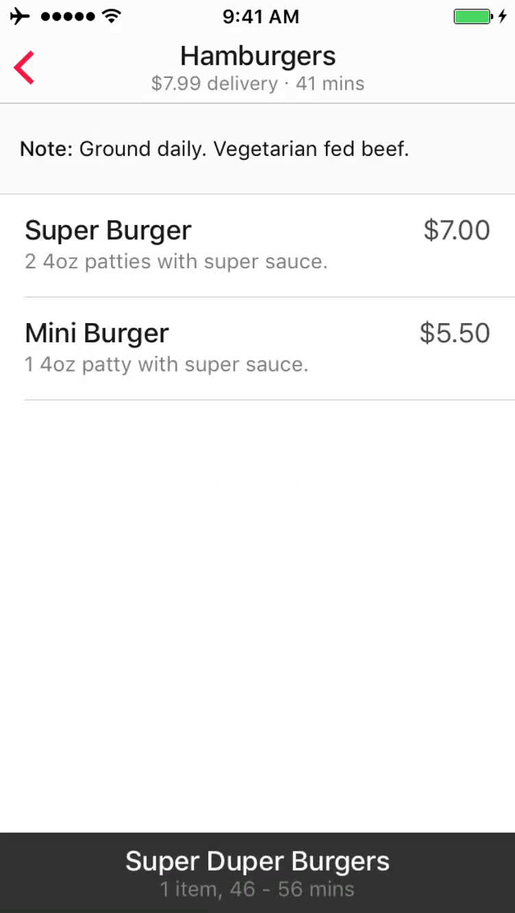 Ordering food screenshot