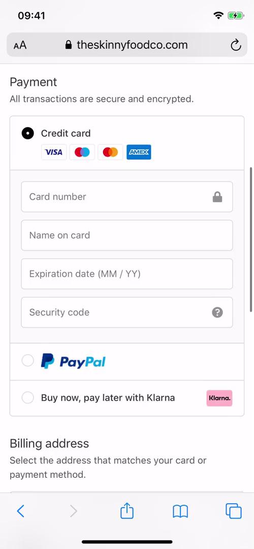 Screenshot of Select payment method during Buying something on Klarna user flow