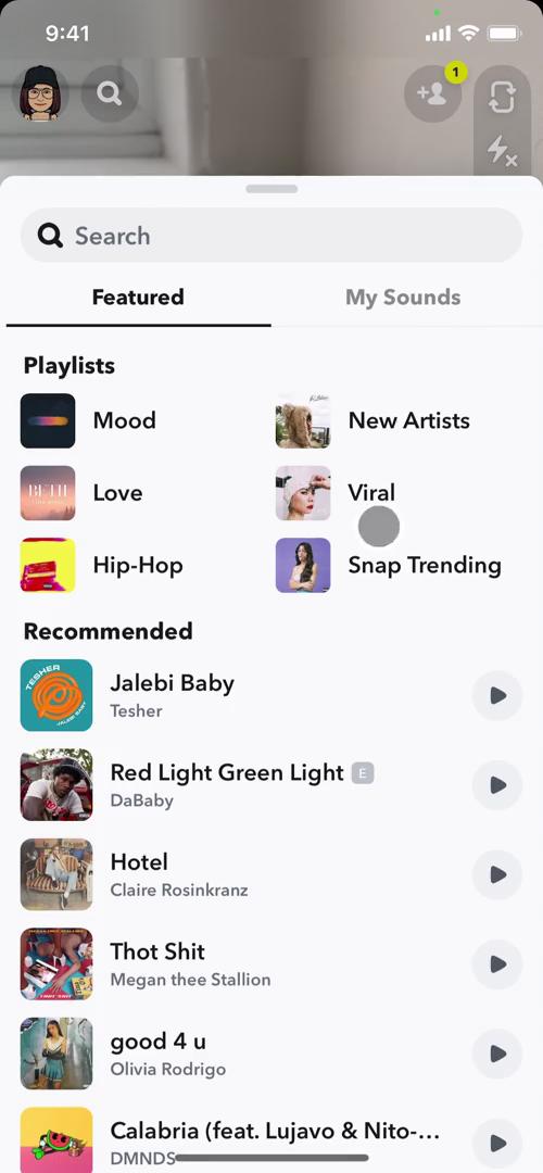 Screenshot of Add music on Sharing a video on Snapchat user flow