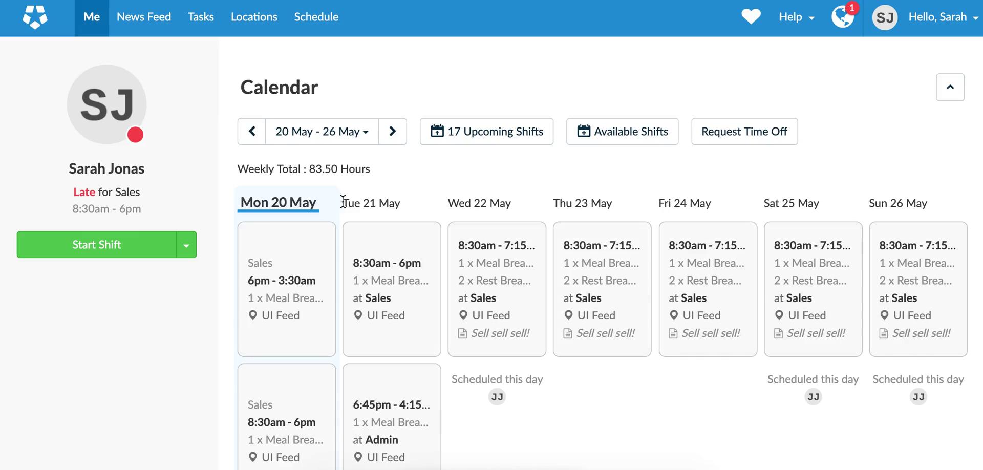 Screenshot of Dashboard on Time tracking on Deputy user flow