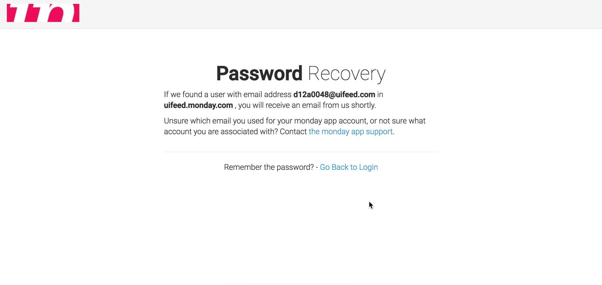 Password reset screenshot