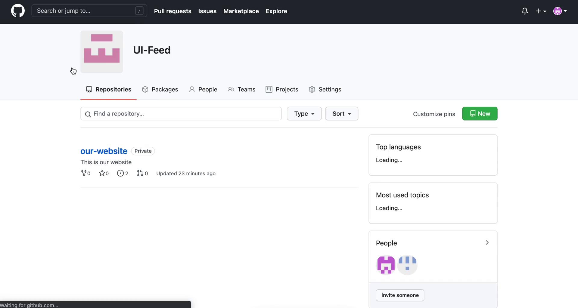 Screenshot of Team dashboard on Tasks on GitHub user flow