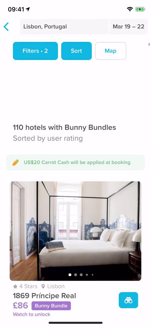 Finding hotels screenshot