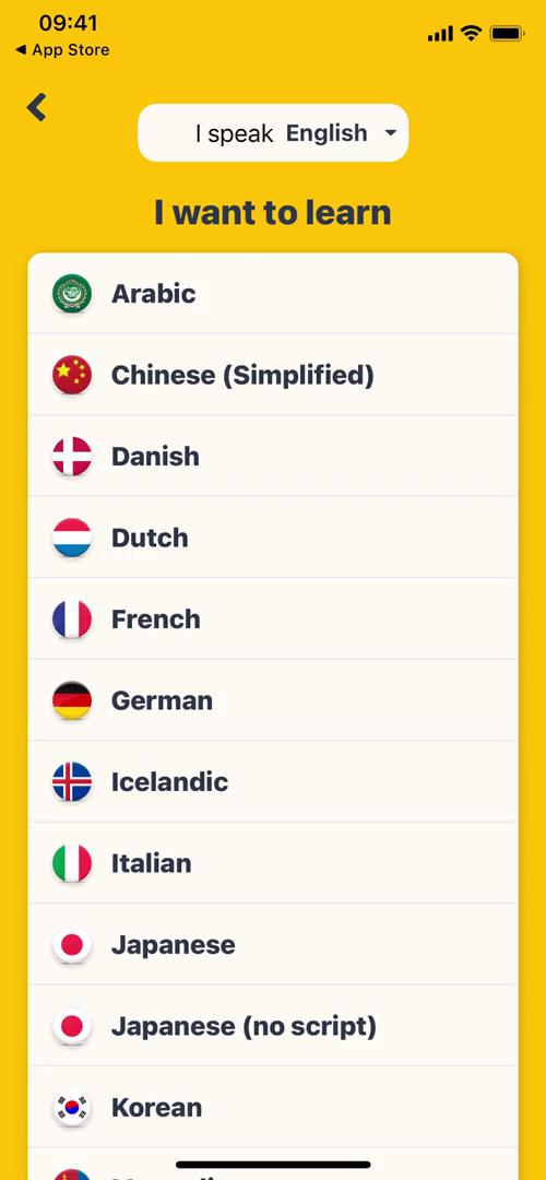 Memrise select language screenshot