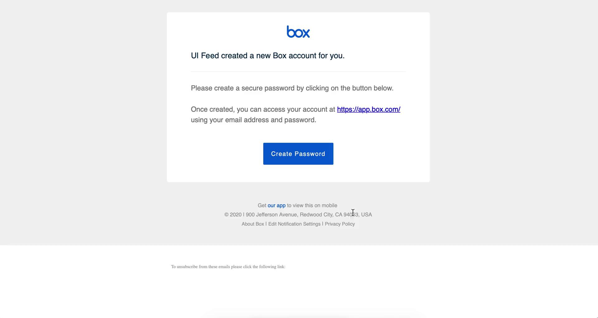 Screenshot of Invite email on Accepting an invite on Box user flow