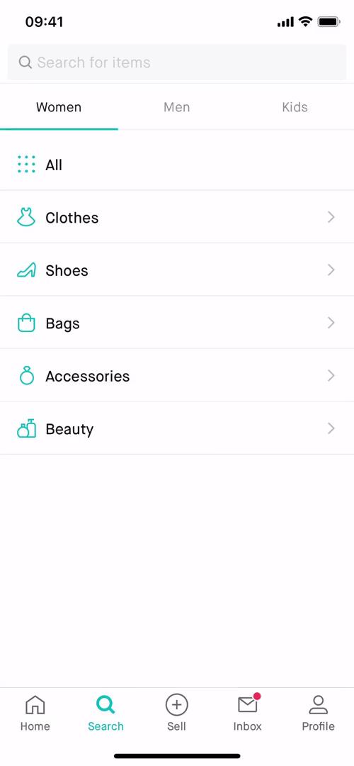 Screenshot of Search on Searching on Vinted user flow