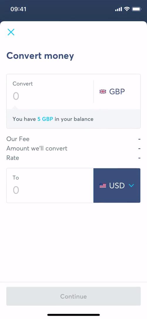 Screenshot of Convert on Converting currency on Wise user flow