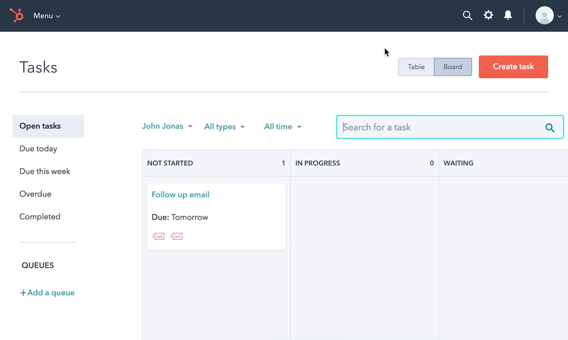 Screenshot of on Creating a task on HubSpot CRM user flow