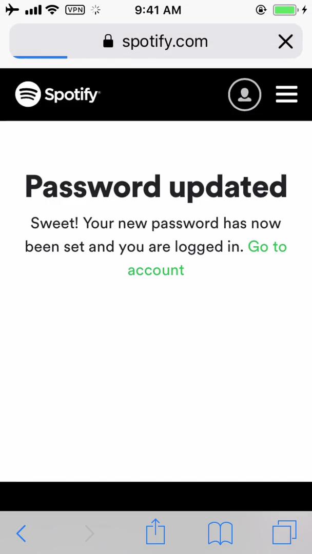 Password reset screenshot