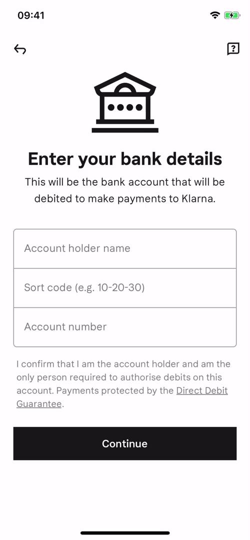 Adding payment details screenshot