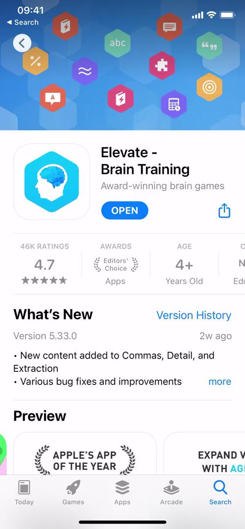 Screenshot of App store listing on Onboarding on Elevate user flow