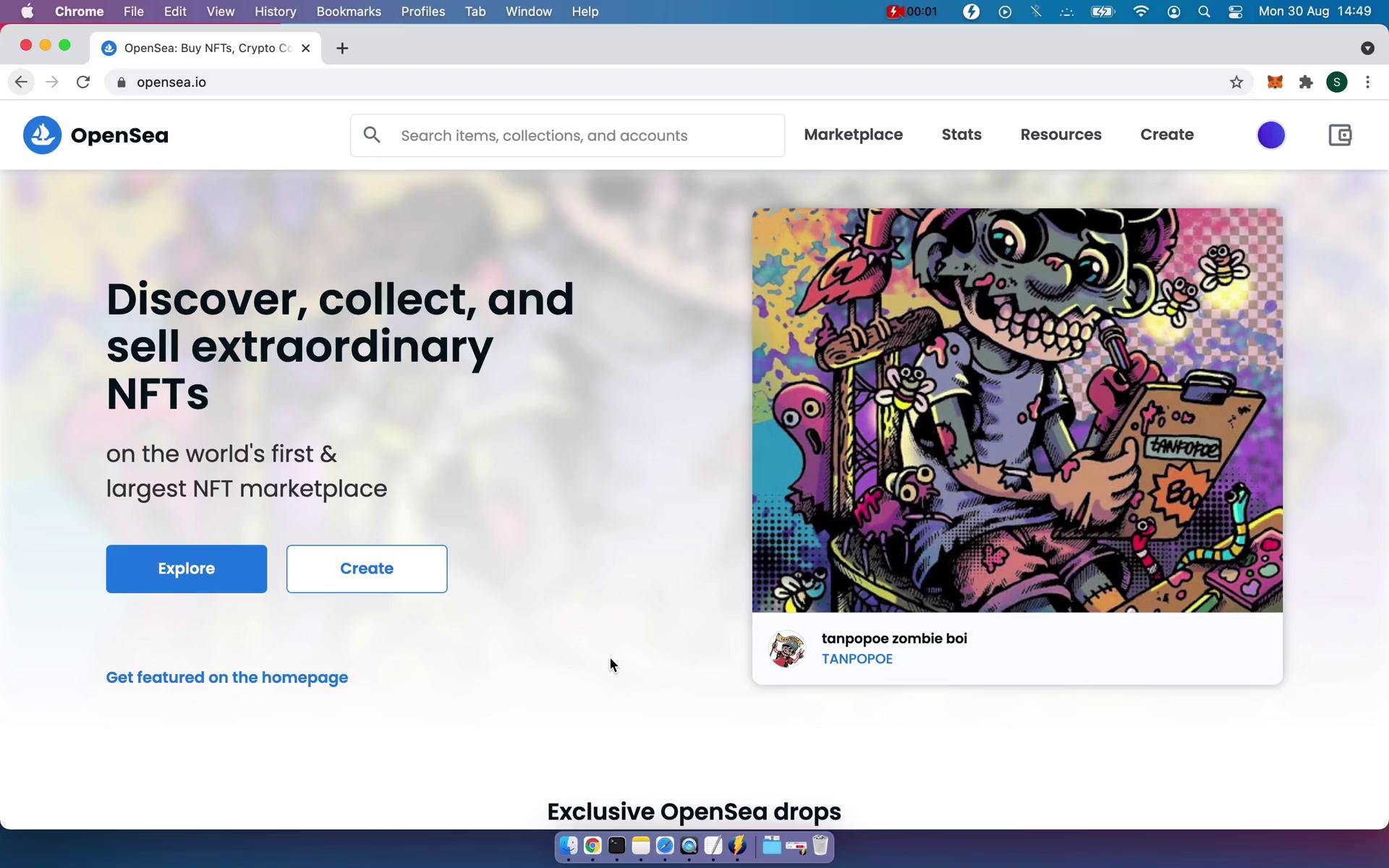 Screenshot of Homepage on Buying something on OpenSea user flow