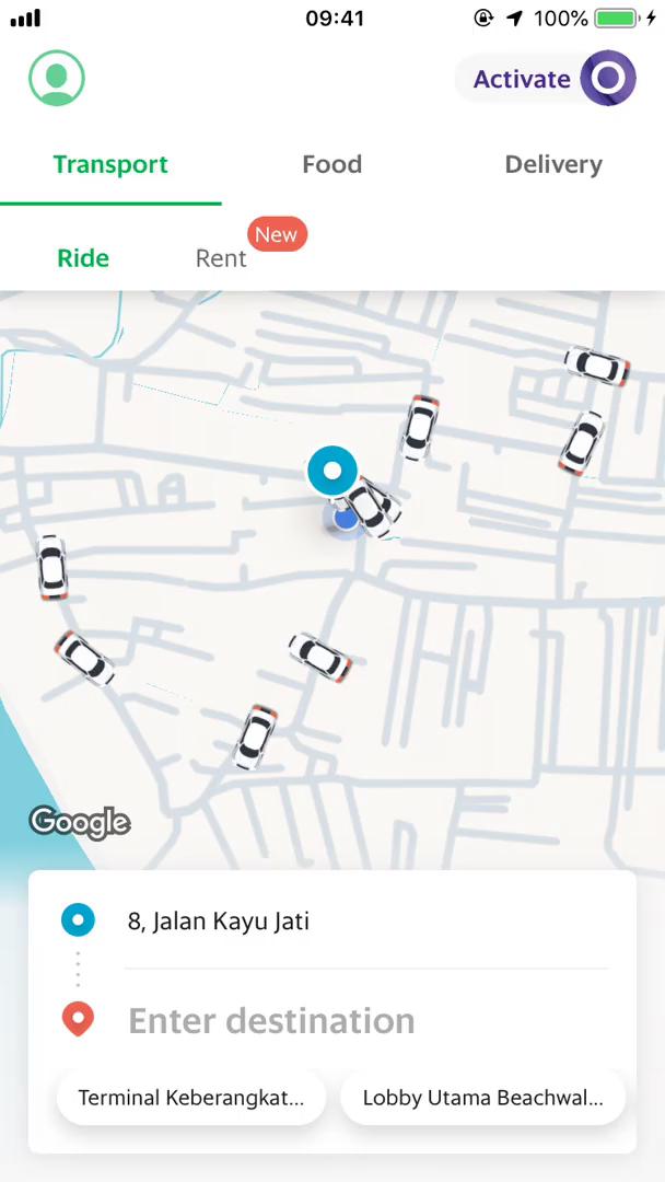 Screenshot of Book a ride on Booking transport on Grab user flow