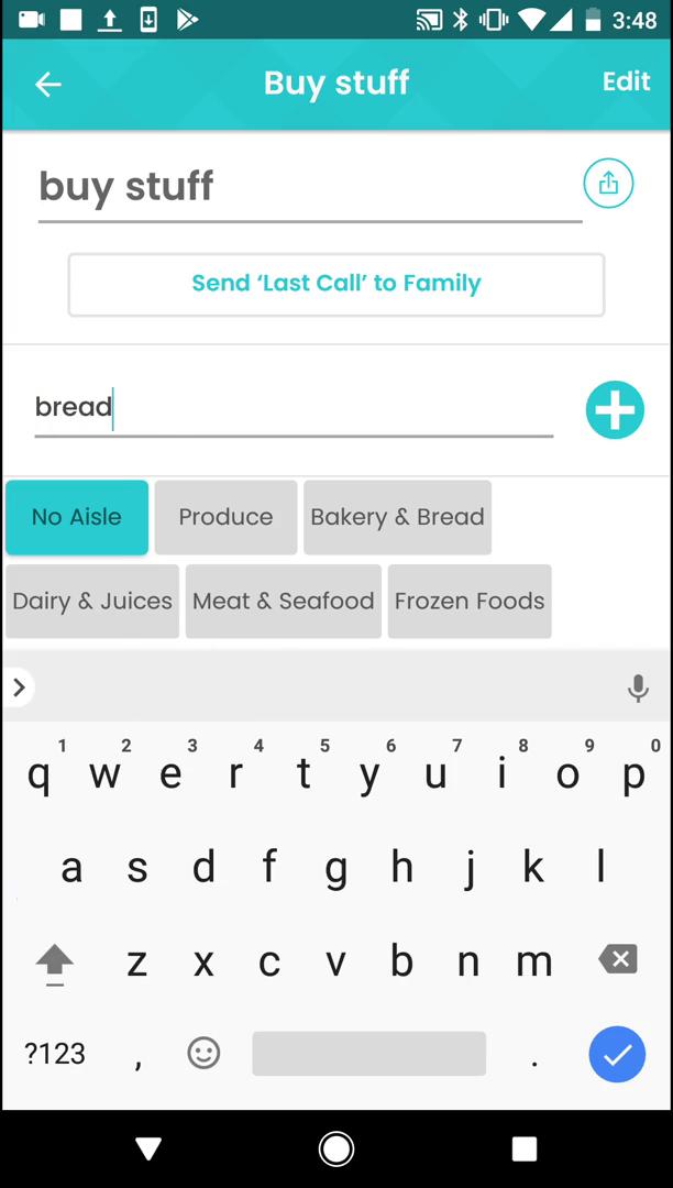 Shopping list screenshot