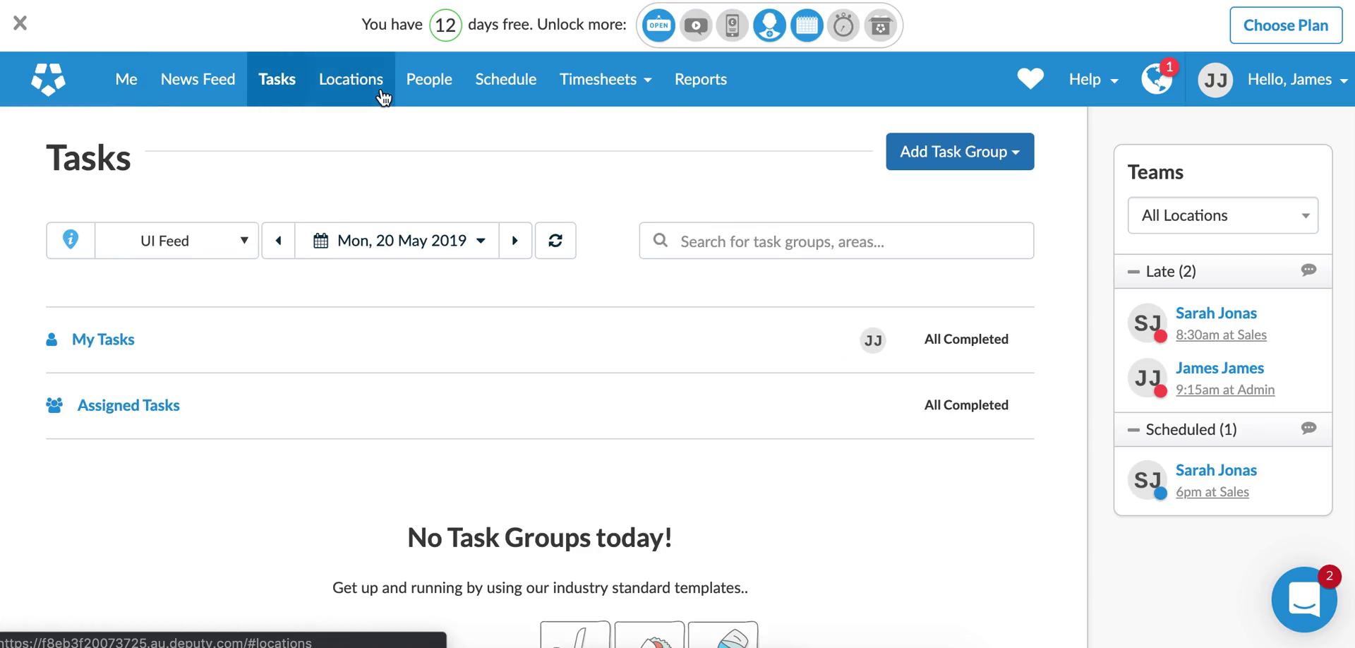 Screenshot of Tasks on Tasks on Deputy user flow