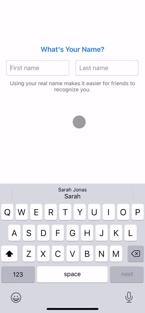 Facebook enter name screenshot
