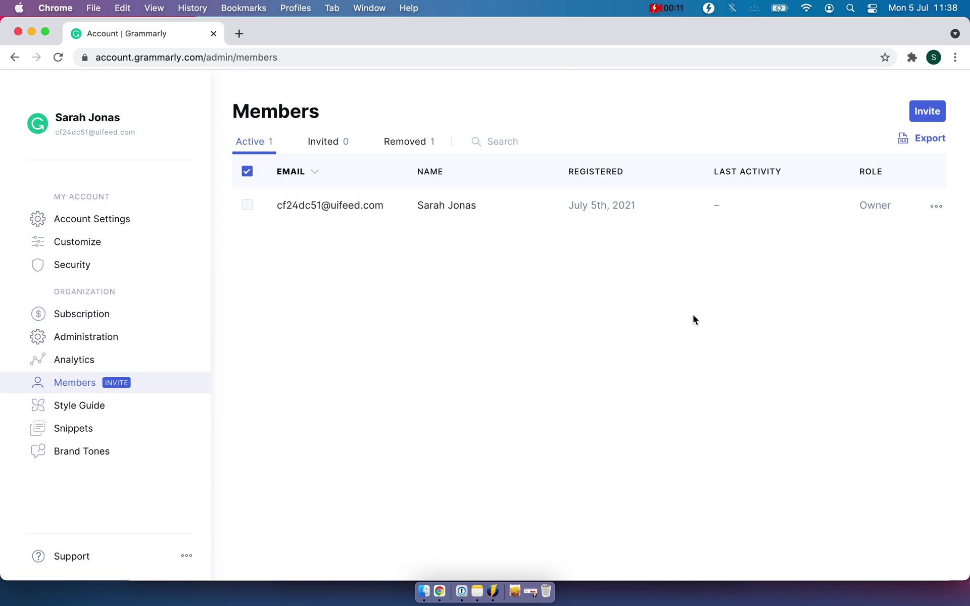 Screenshot of Members on Inviting people on Grammarly user flow