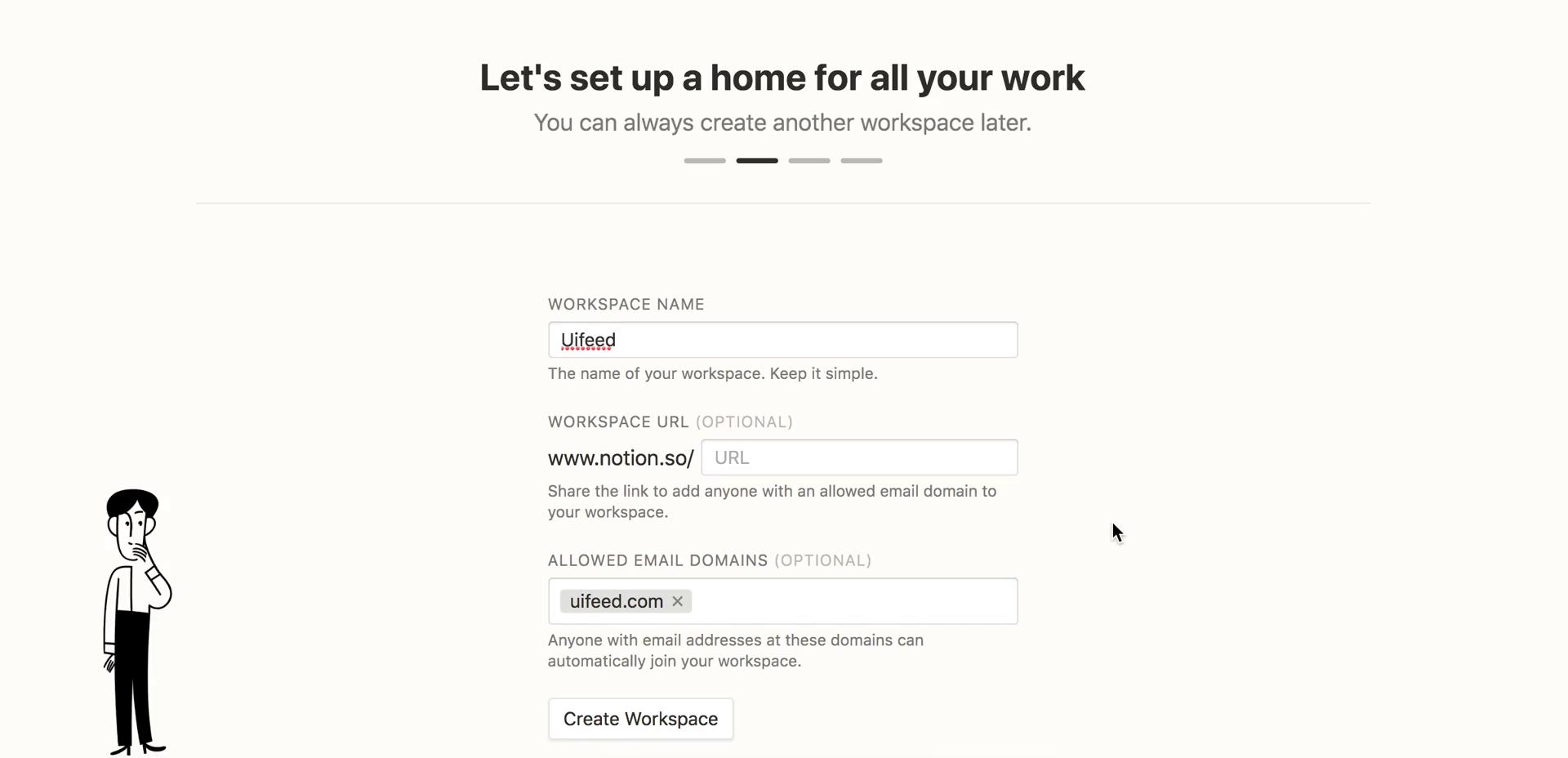 Notion create workspace screenshot