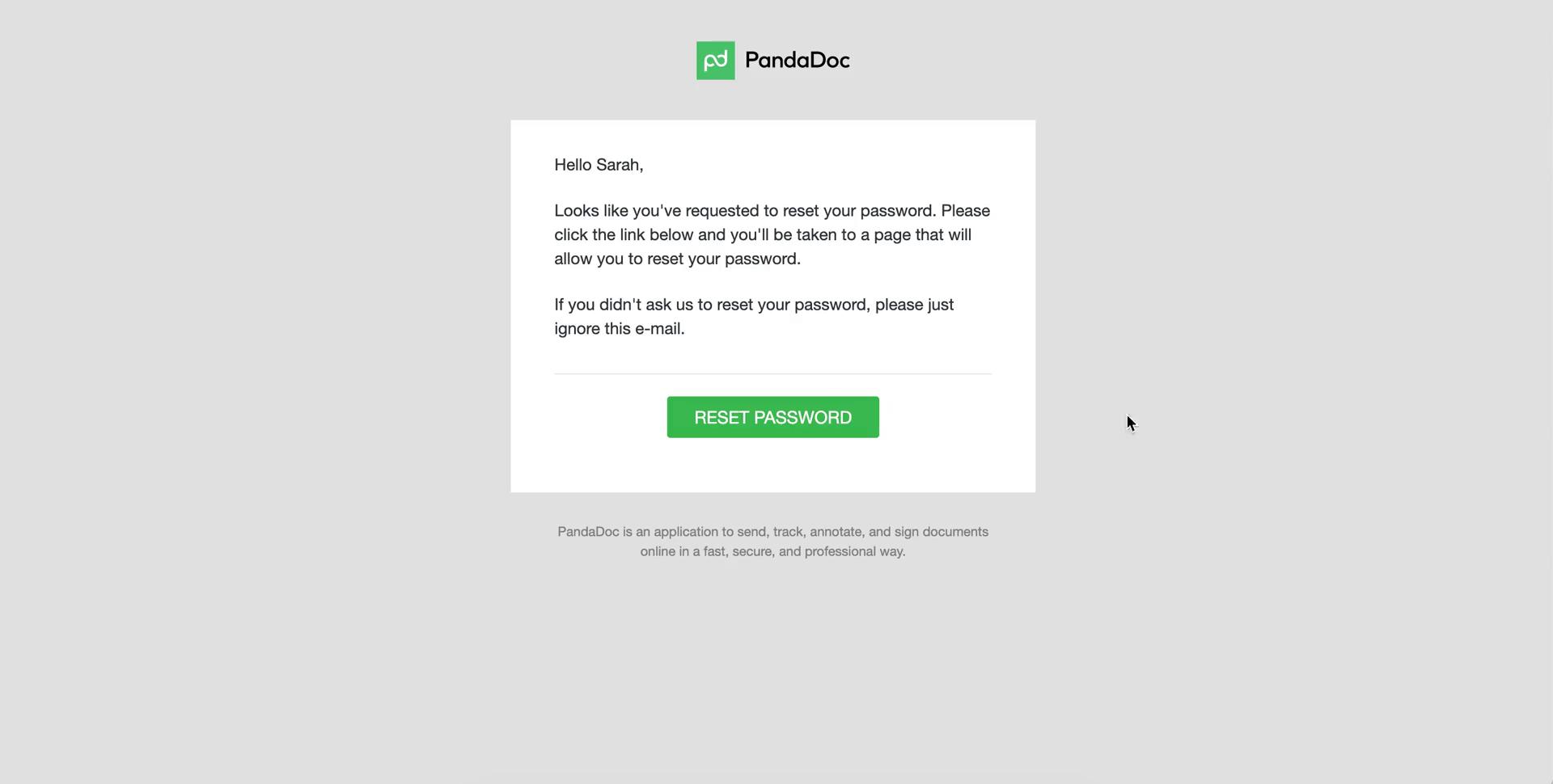 Screenshot of Password reset email on Password reset on PandaDoc user flow