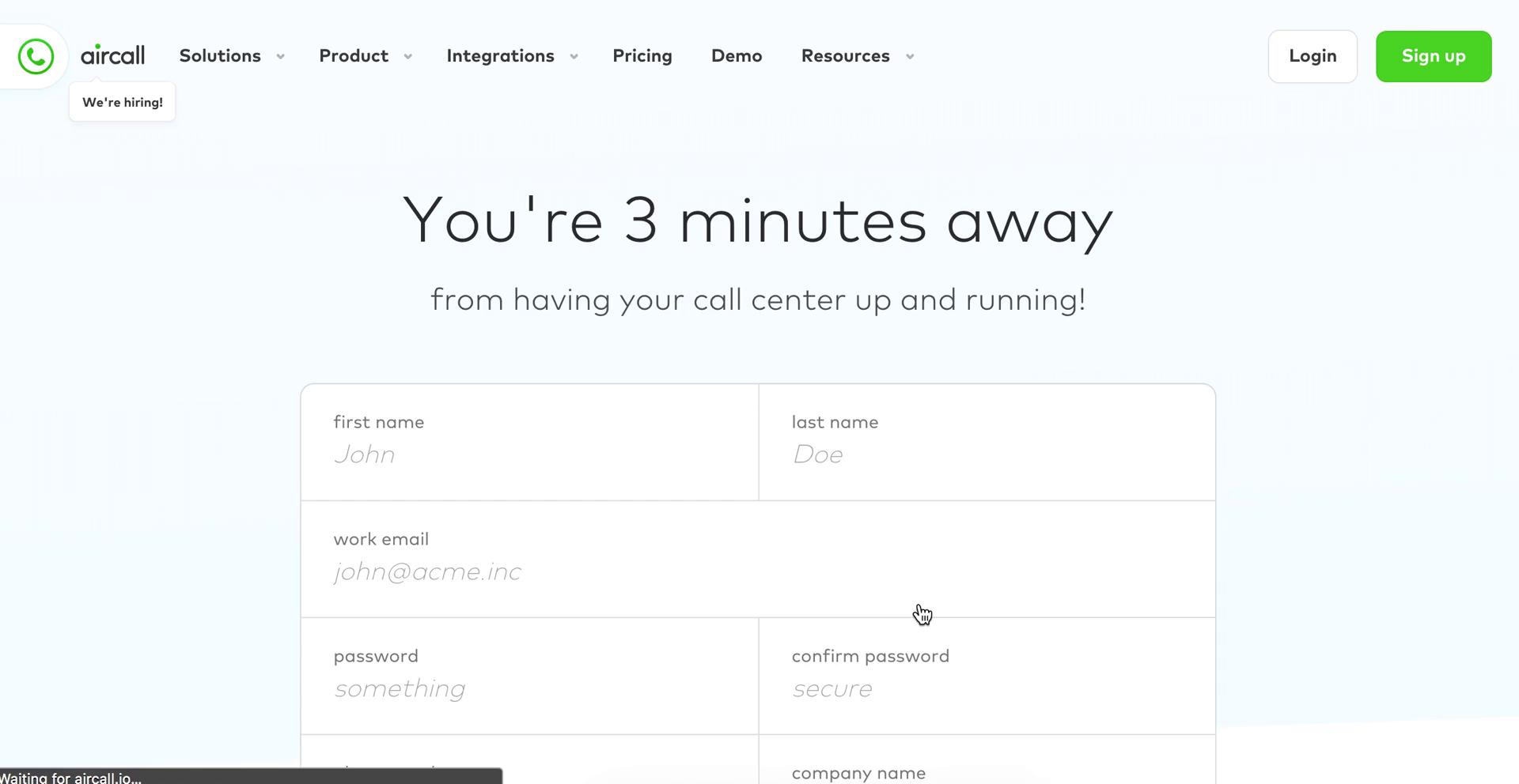Screenshot of on Onboarding on Aircall user flow
