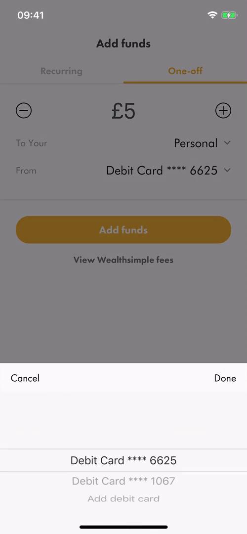 Depositing funds screenshot