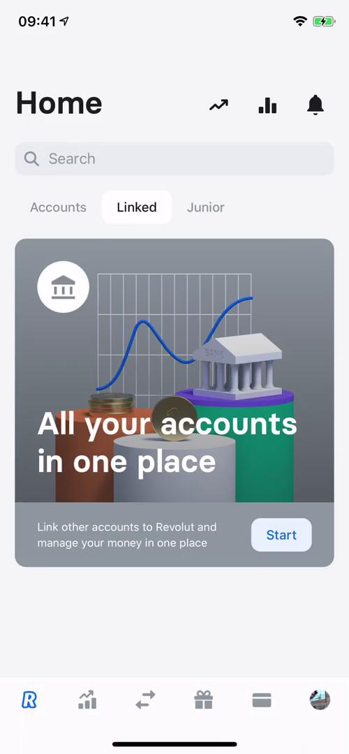 Screenshot of Linked accounts on General browsing on Revolut user flow
