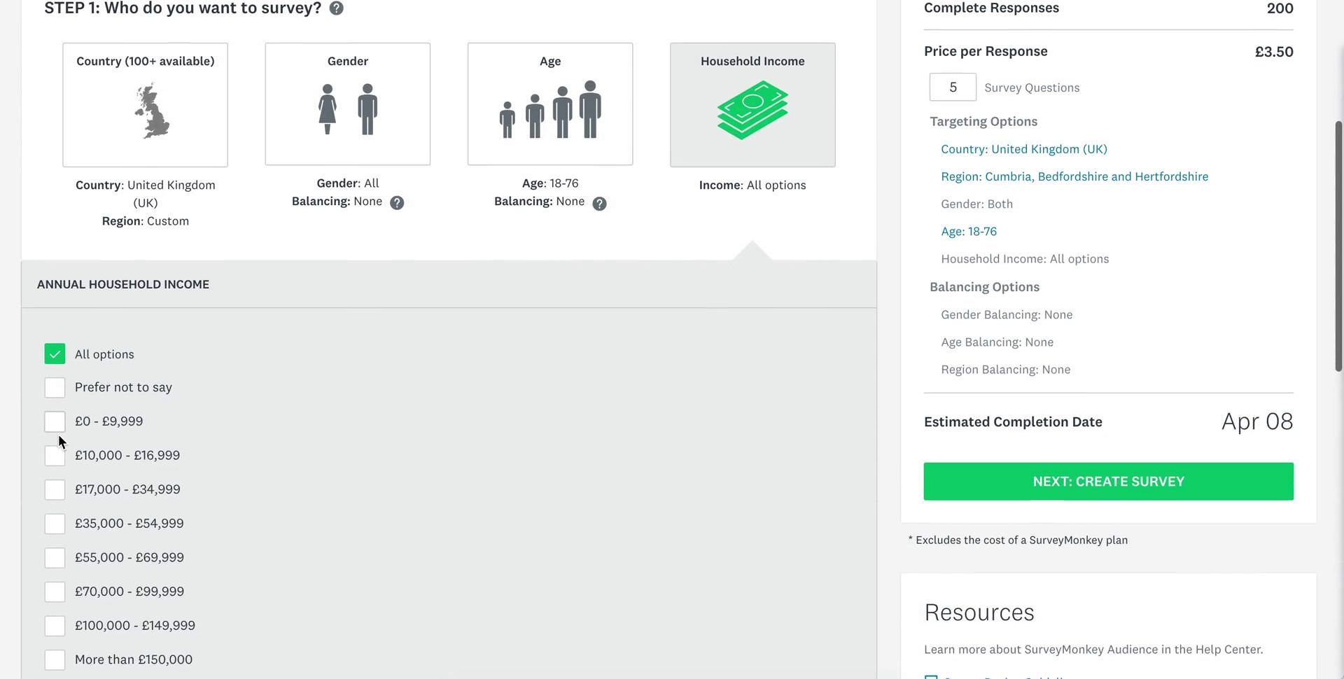 Setting target audience on SurveyMonkey video thumbnail