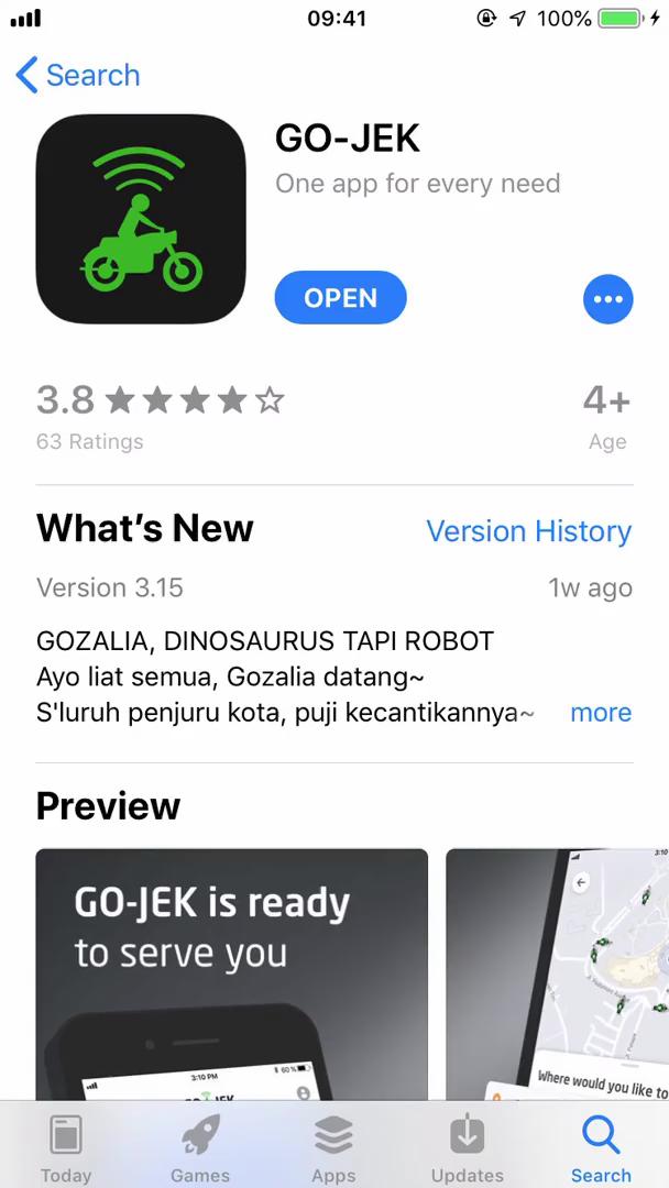 Screenshot of App store listing on Onboarding on Go-Jek user flow