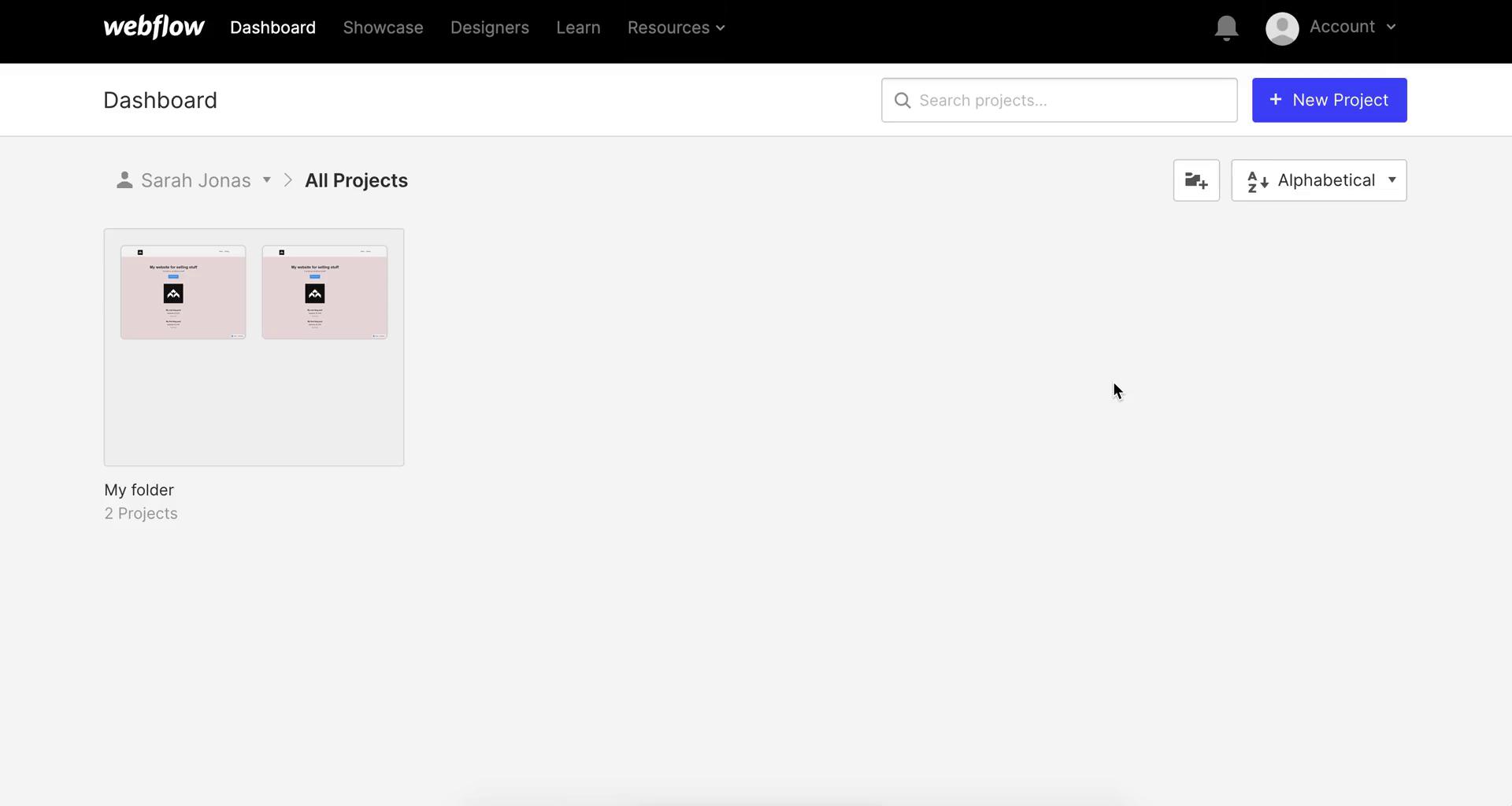 Screenshot of Dashboard on Deleting your account on Webflow user flow