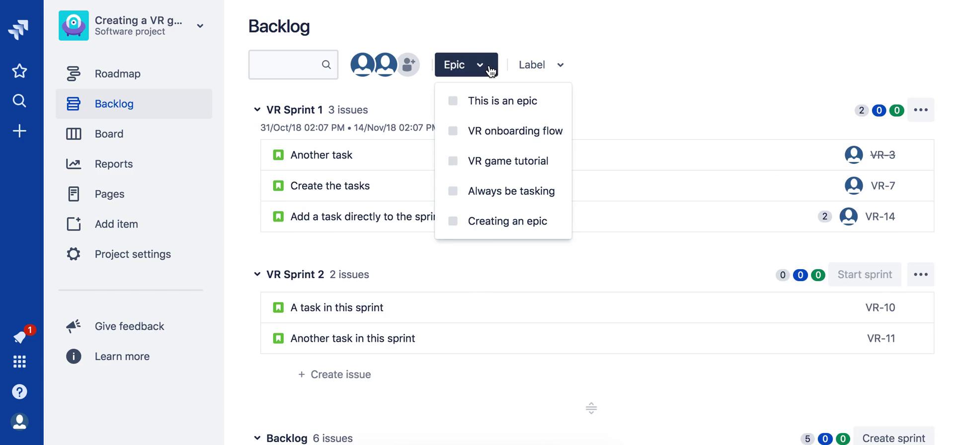 Tasks screenshot