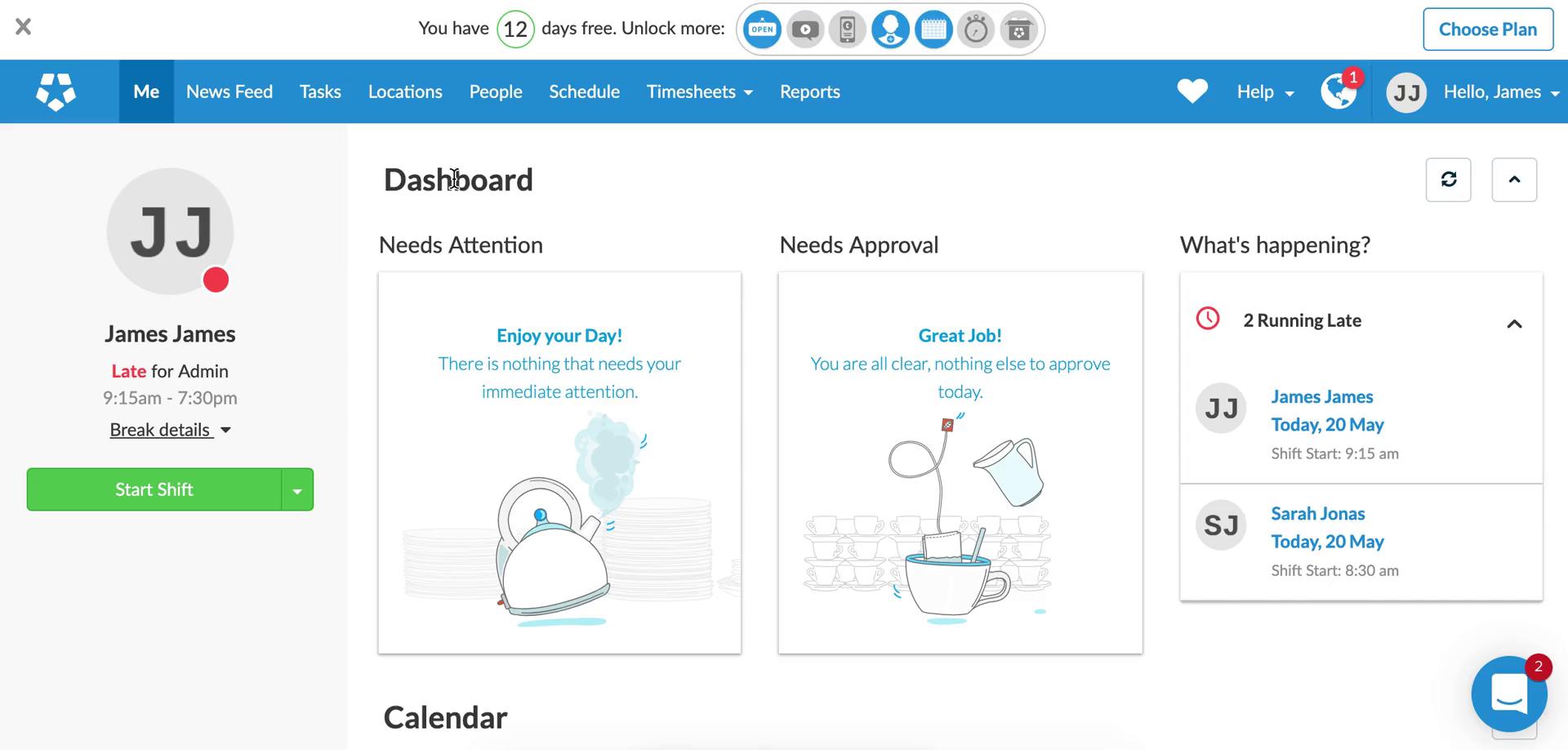 Screenshot of Dashboard on Tasks on Deputy user flow