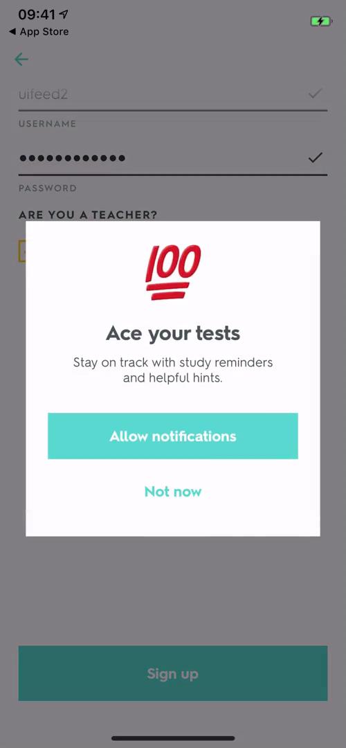 Teacher signup screenshot