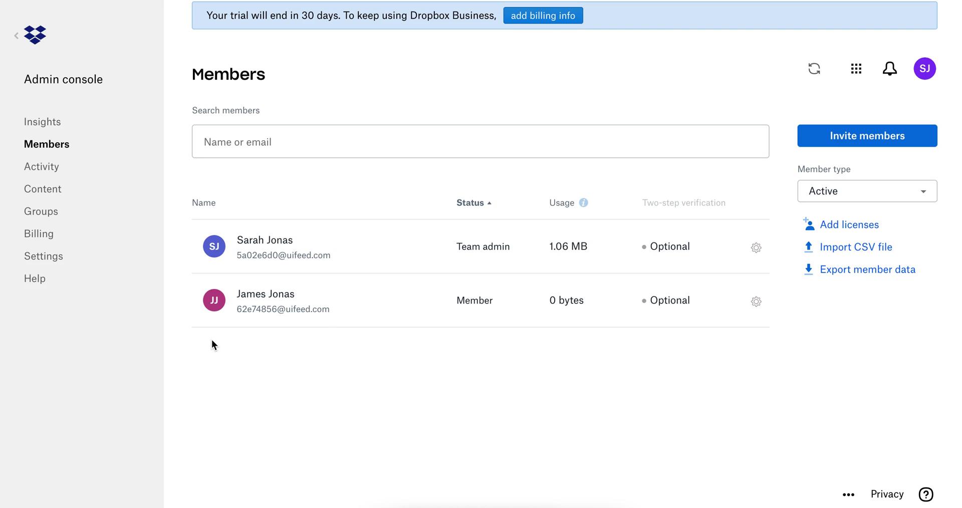 Screenshot of Members on Downgrading your account on Dropbox user flow