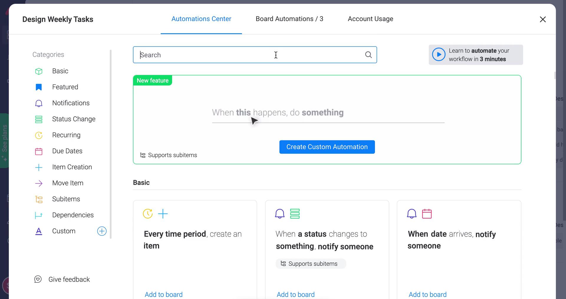 Creating an automation workflow screenshot