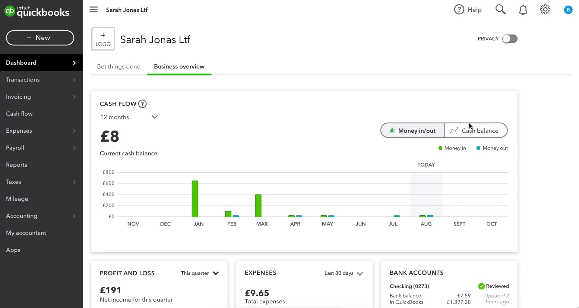 Screenshot of Dashboard on Cancelling your subscription on QuickBooks user flow