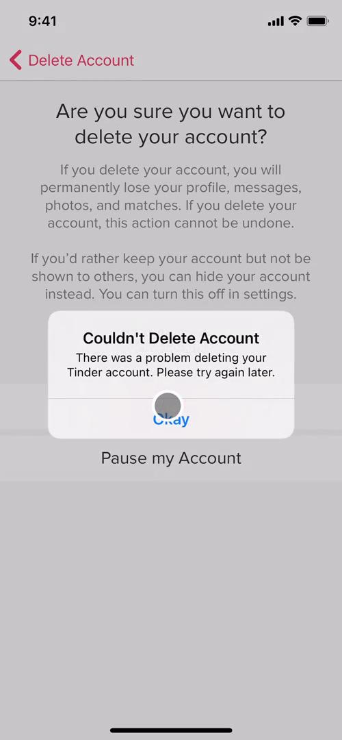 Deleting your account screenshot