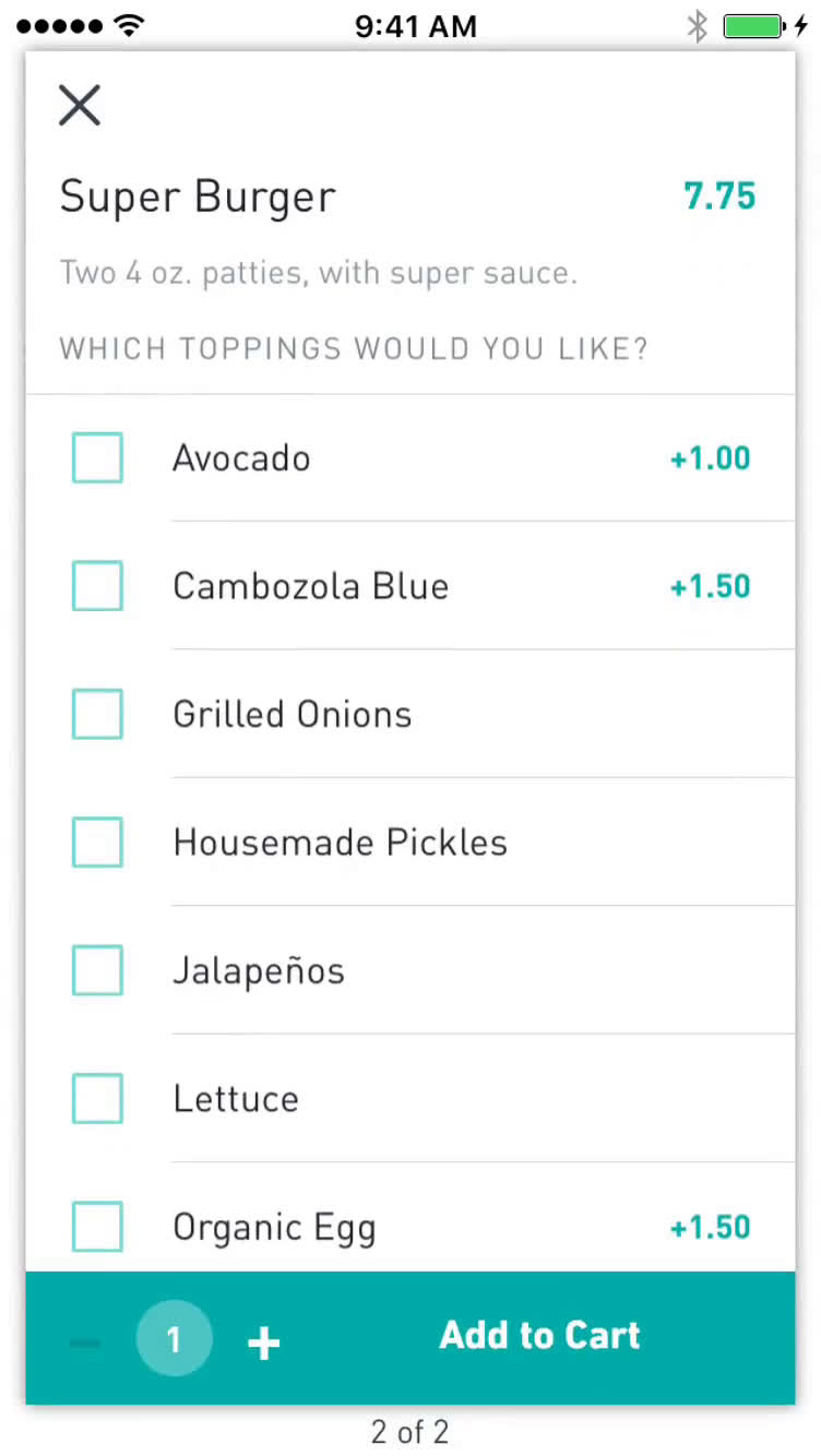 Ordering food screenshot