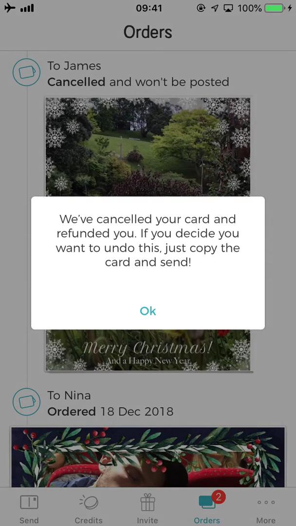 Cancelling an order screenshot