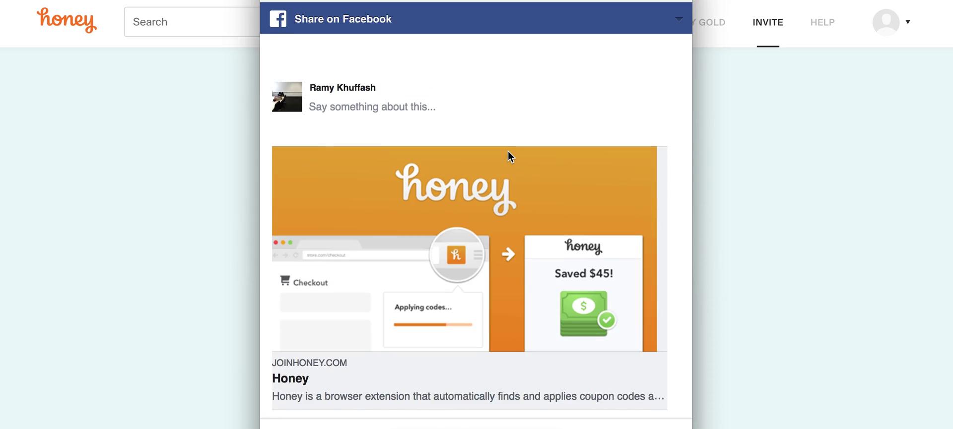 Honey share screenshot