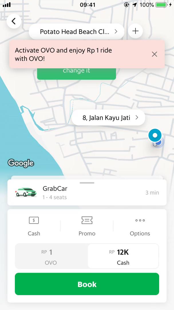 Screenshot of Book a ride on Booking transport on Grab user flow